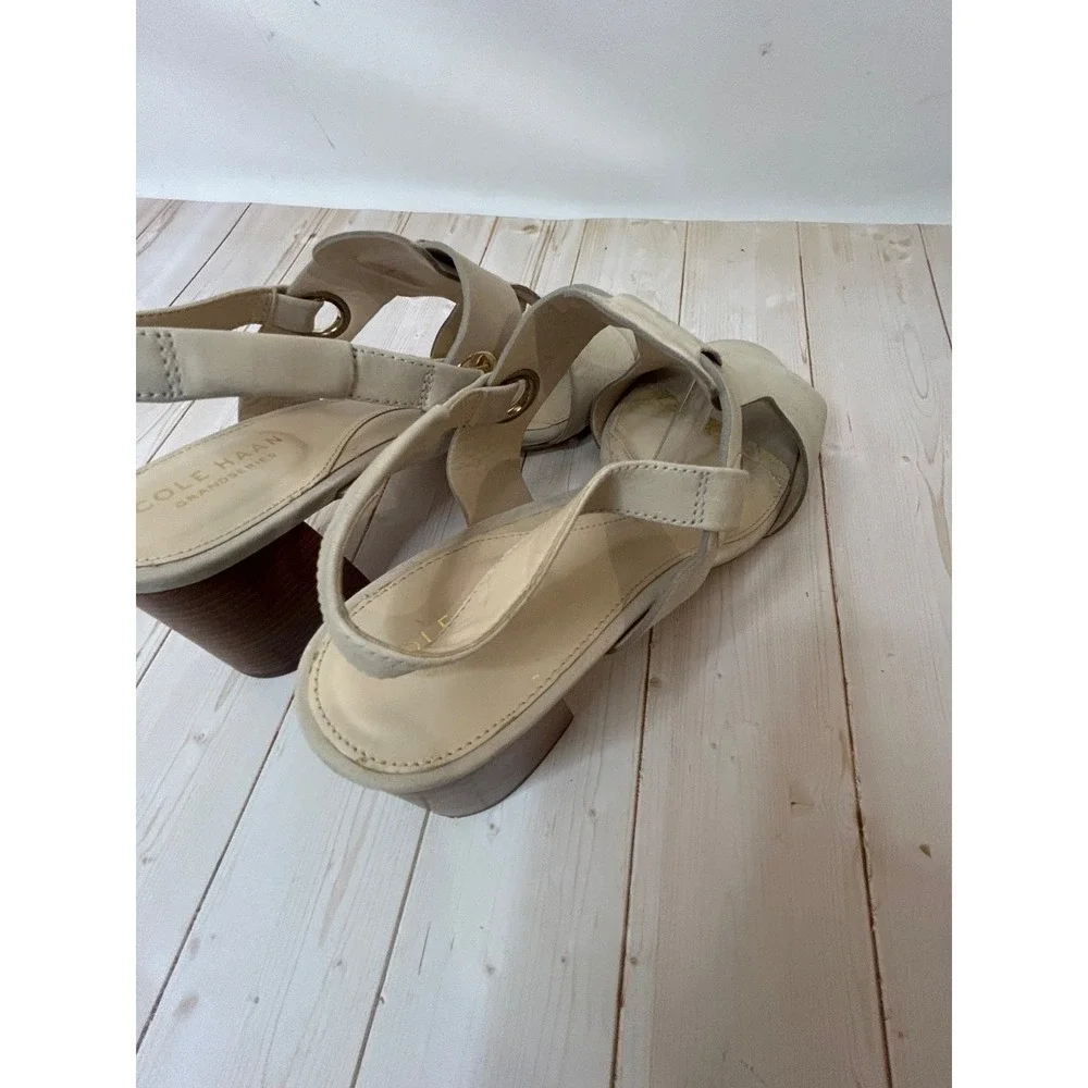 Cole Haan Sandal Heels Bone Leather Open Toe Slingback Grand Series Womens US 8M